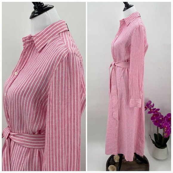 Maxi ShirtDress NWT Linen PinkWhite Ralph Lauren - Picture 6 of 14